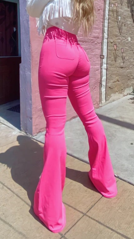 Pink HIGH WAISTED BELL BOTTOM FLARE JEANS