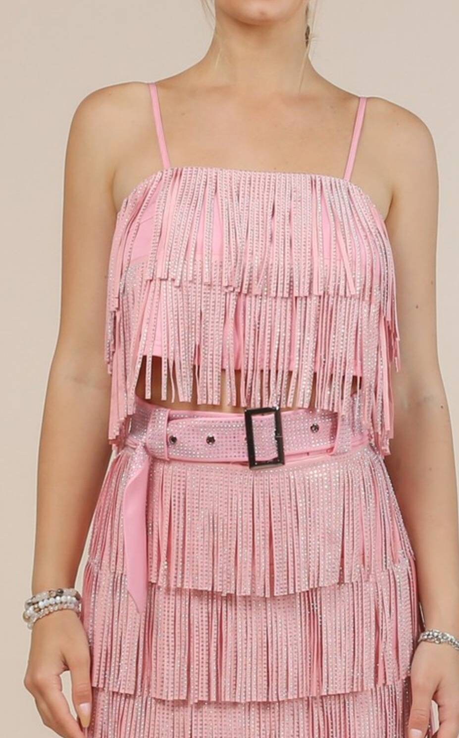 Light Pink Rhinestone Crop Top