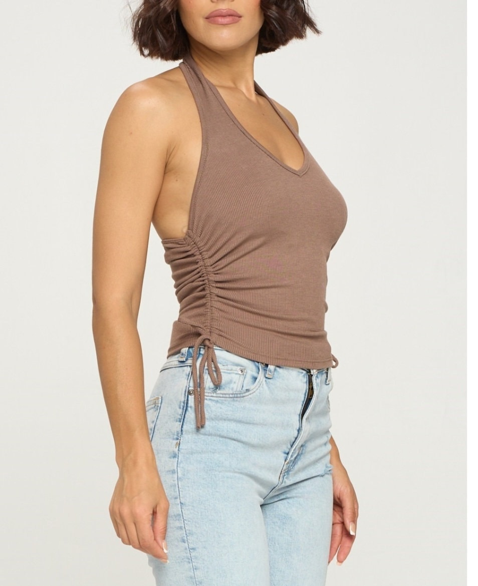 Mocha Ribbed Halter Top