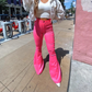 Pink HIGH WAISTED BELL BOTTOM FLARE JEANS