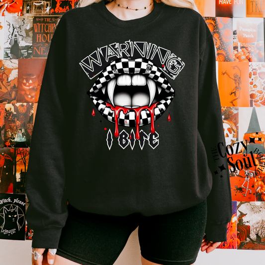 Warning, I Bite Black Sweatshirt