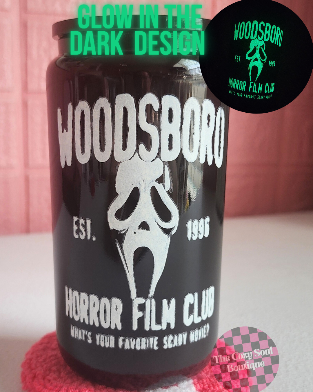 Scream (Glow in the Dark design) 16oz Glass Can