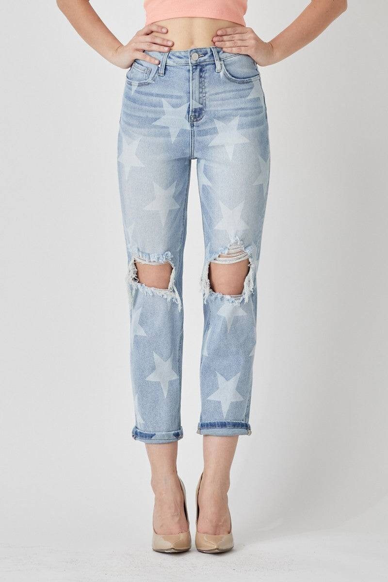 Star Patterned Risen Jeans