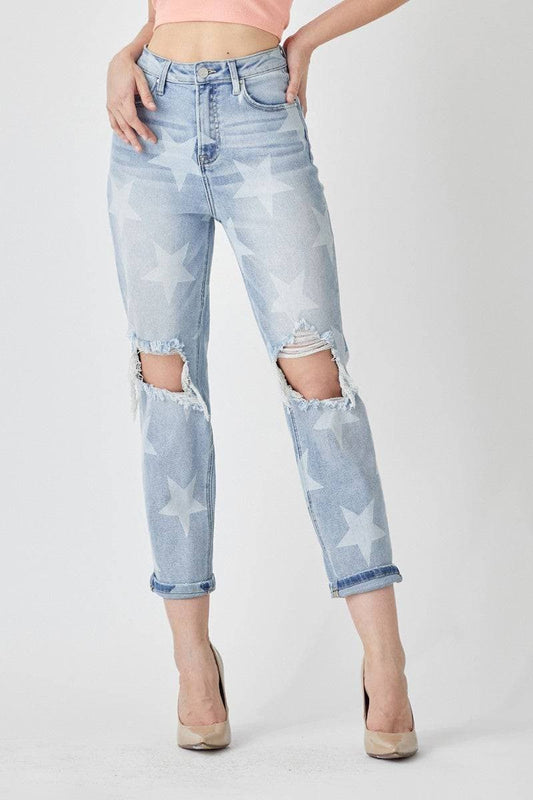 Star Patterned Risen Jeans