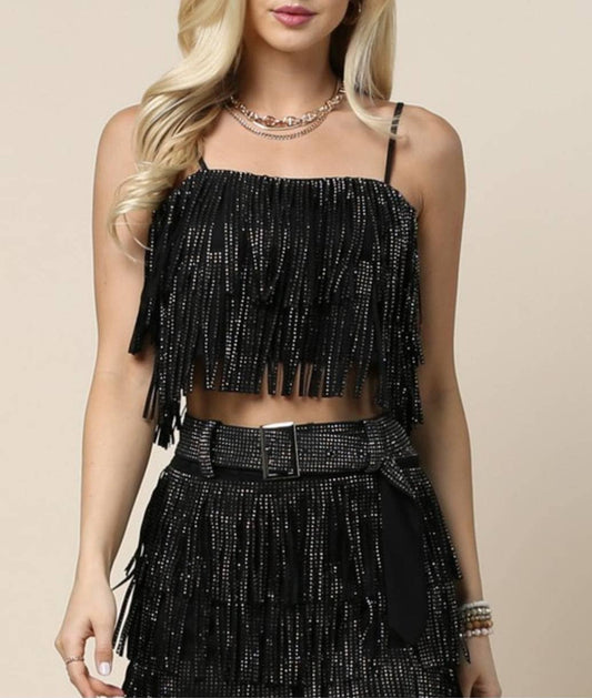 Black Rhinestone Crop Top