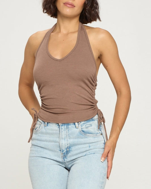 Mocha Ribbed Halter Top